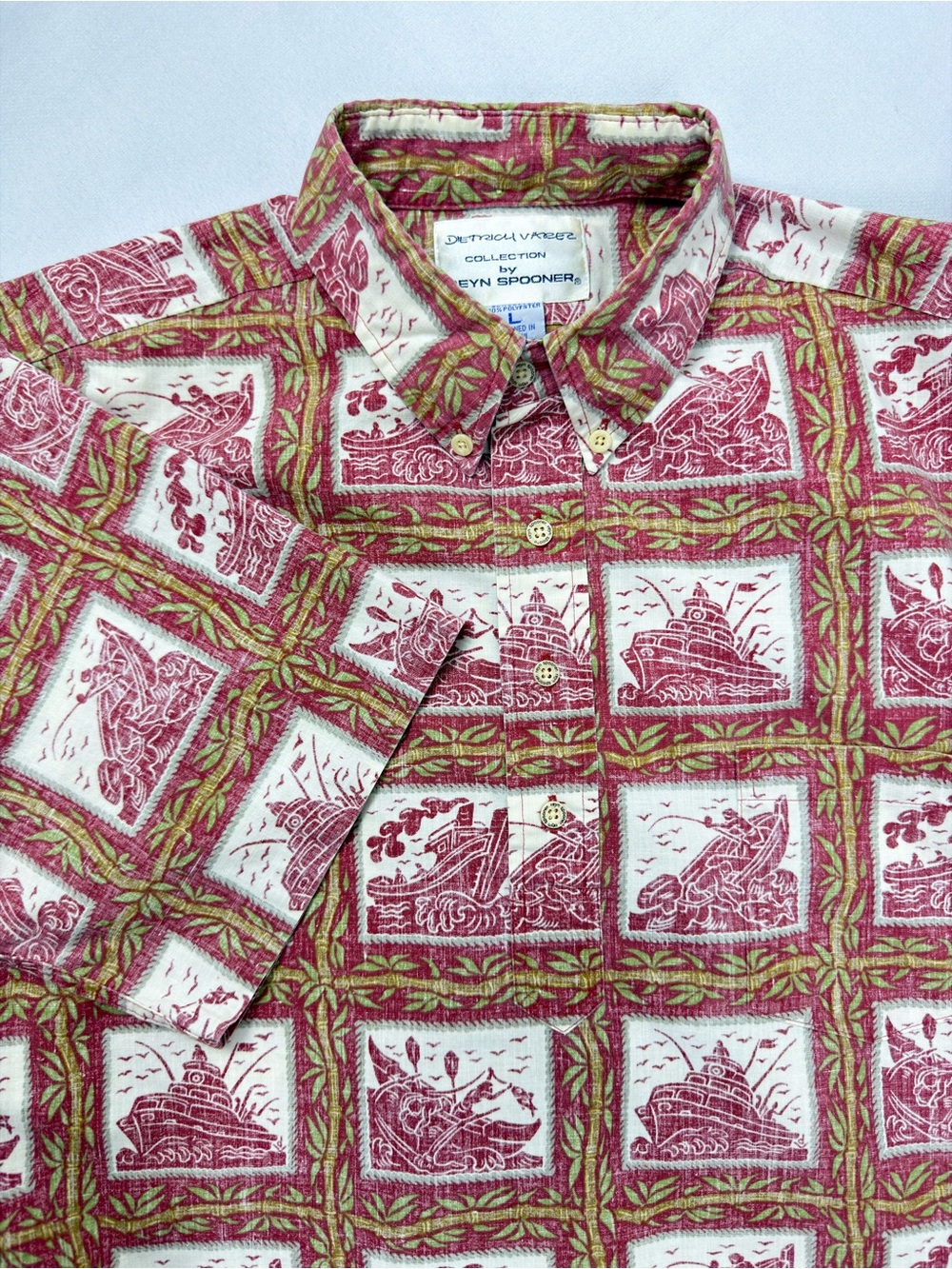 Reyn Spooner Dietrich Varez Hawaiian Shirt Men’s Large Pink Canoe Print Aloha